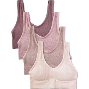 Kalon 4 Pack Ribbed Bralette Crop Top Comfort Lounge Bra 1041 Rose Tones XXS-XXL